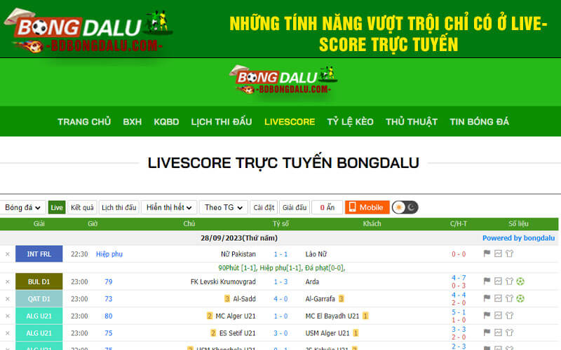 Những tính năng vượt trội chỉ có ở livescore trực tuyến