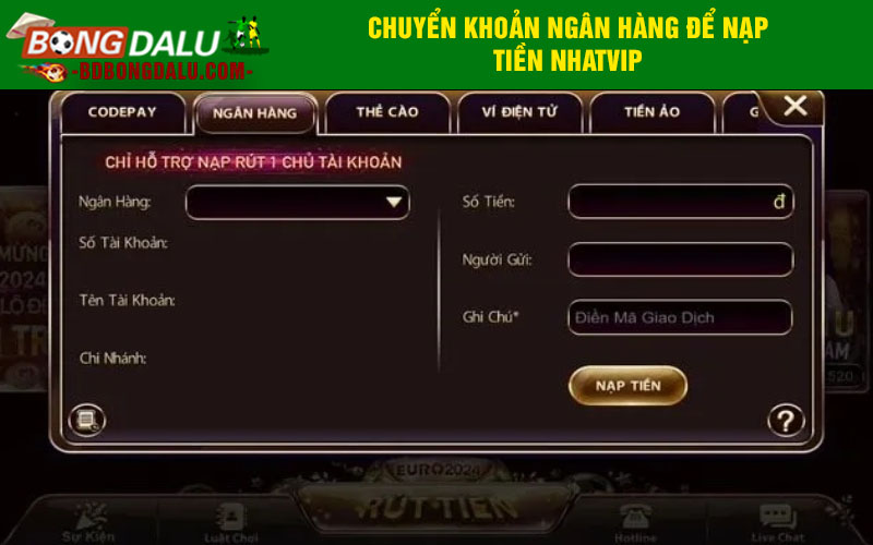 Chuyển khoản ngân hàng để nạp tiền NhatVIP